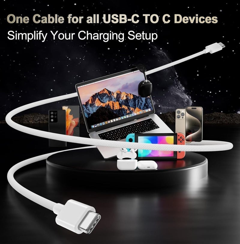 لوكاداه كابل شحن USB-C إلى USB-C لأجهزة آيفون 16، أبيض، شاحن سريع، طوله 6 أقدام، من النوع C إلى النوع C، سلك شاحن سريع، متوافق مع آيفون 15/16، 15/16 برو، 15/16 بلس، 15/16 برو ماكس، وماك بوك برو/إير، من النوع C، بقوة 60 واط - Image 5